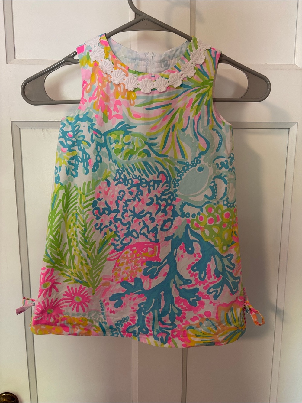 Girls' Sleeveless Tropical Print Dress - White Multi